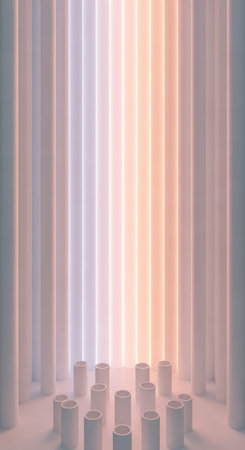 Symmetrical White Cylindrical Tubes Background Subtly Illuminated by Soft Gradient Light.