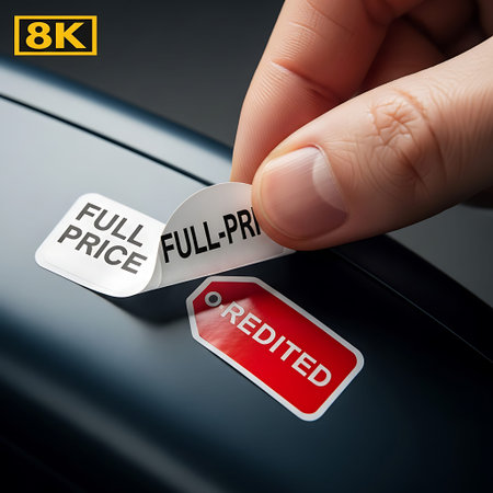 Hand revealing huge price reduction on premium product consumer discount.