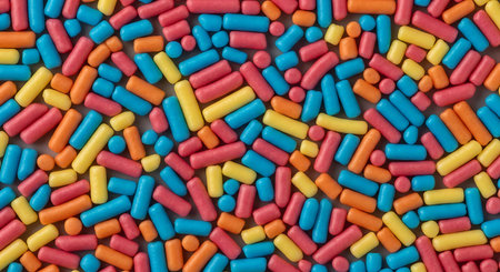 Seamless Macro Rainbow Sprinkles Pattern Background with Sugary Texture.