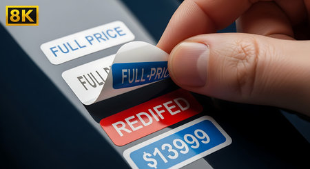 Hand revealing huge price reduction on premium product consumer discount.