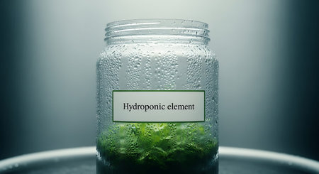 Minimalist Clear PET Jar, Condensation, Backlit High-Key Hydroponic Environment.