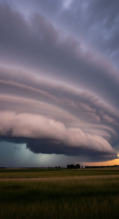 Dramatic volumetric lighting supercell storm and mammatus clouds 8K.