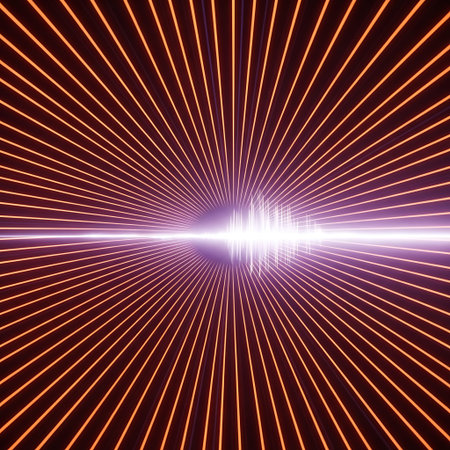 Abstract neon warp speed tunnel converging on spiritual energy core.