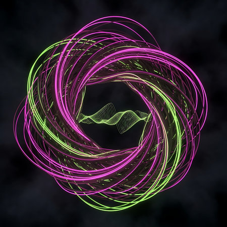 Energetic Magenta Lime Green Neon Vortex Quantum Entanglement Background.