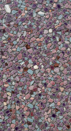 Luxury Modern Terrazzo Surface: Suspended Amethyst and Ruby Chips Refracting Light.