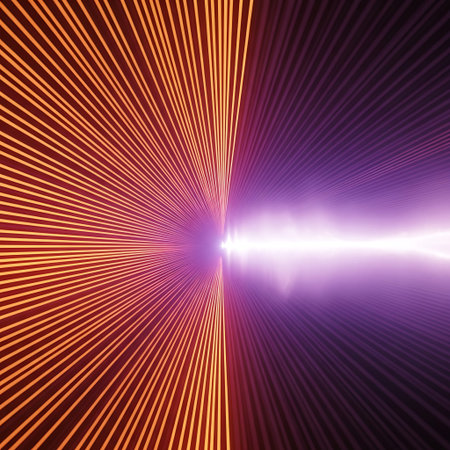 Abstract neon warp speed tunnel converging on spiritual energy core.