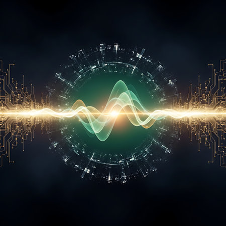 Glowing Abstract Human Aura Energy Field with Neon Fractal Circuit Lines.
