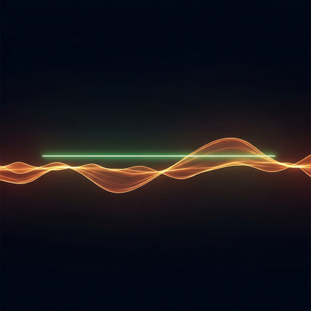 Minimalist abstract emerald neon line on warm amber energy wave.