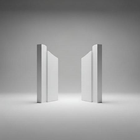 Two blank white door on gray background. 3D rendering image.