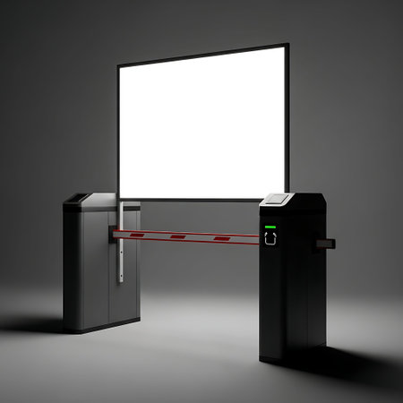 Backlit minimalist 3D render of modern event gate stand mockup.