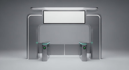 3d render of an exhibition stand with a blank white screen.