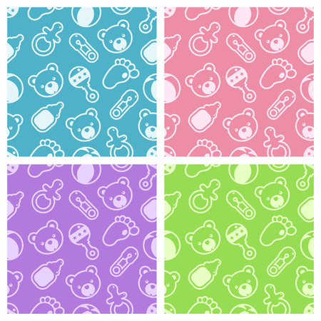 Set of seamless baby shower patterns. のイラスト素材
