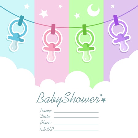Baby Shower Invitation Card with Clouds and Pacifiersのイラスト素材