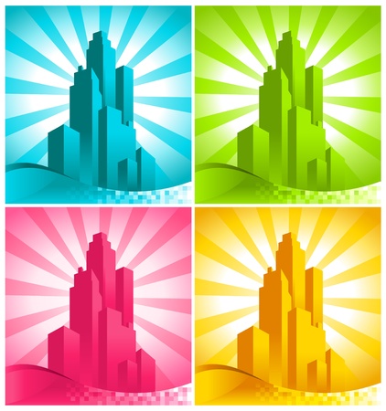 Vector illustration of colorful skyscrapers のイラスト素材