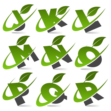 Swoosh Green Alphabet with Leaf Icon Set 2のイラスト素材