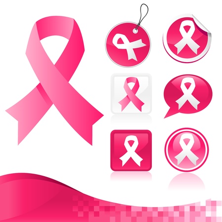 Vector kit of pink ribbons for breast cancer awareness のイラスト素材