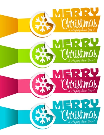  set of colorful Christmas banners with snowflake stickers のイラスト素材