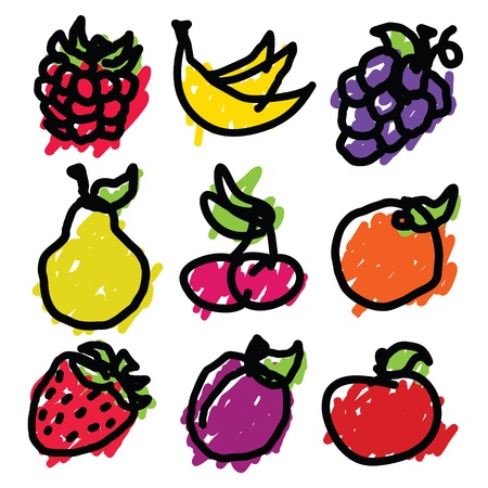 set of hand drawn fruit icons のイラスト素材