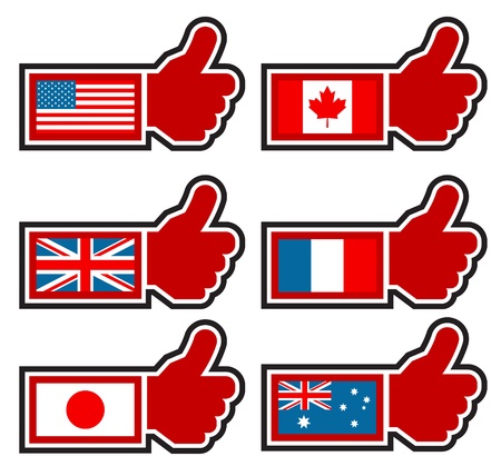 Thumbs Up Icons Representing World Flagsのイラスト素材