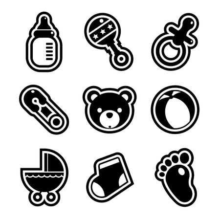 Set of black and white baby shower icons のイラスト素材