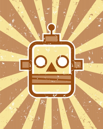 Retro robot head illustration on grunge bursting backgroundのイラスト素材