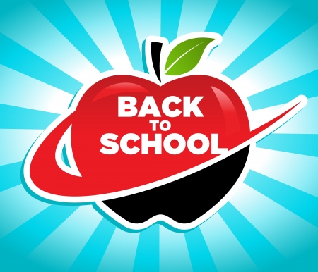 apple icon with swoosh graphic element for back to school on blue bursting backgroundのイラスト素材