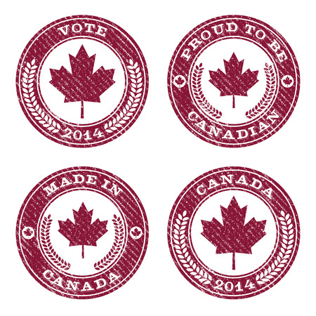 Set of grunge Canada maple leaf rubber stamp iconsのイラスト素材