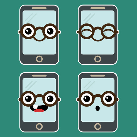 Set of fun cartoon mobile phones with eyeglassesのイラスト素材