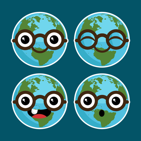 Set of fun cartoon planet earths with eyeglassesのイラスト素材