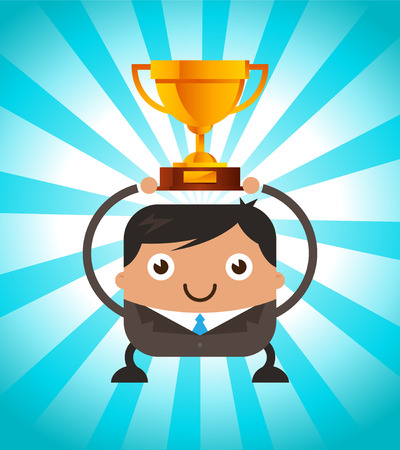 Illustration of business man cartoon holding gold trophyのイラスト素材