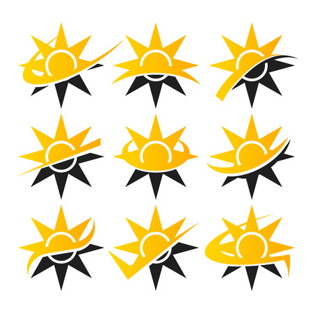 Set of solar icons with swoosh graphic elementsのイラスト素材