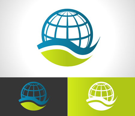Green ecological logo with globe iconのイラスト素材