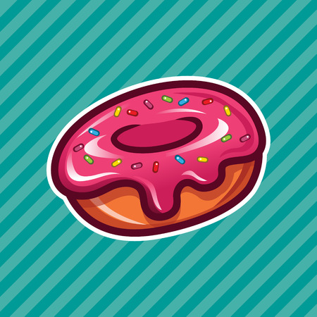 Pink delicious sprinkled doughnut on striped backgroundのイラスト素材