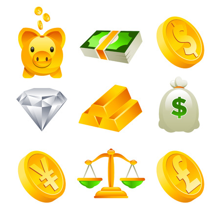 Set of gold and financial icons isolated on whiteのイラスト素材