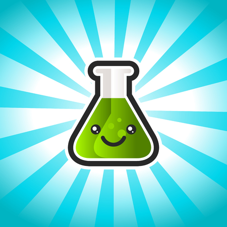 Cute smiling green potion on blue bursting backgroundのイラスト素材