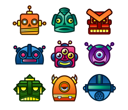 Set of retro robot and monster icons.のイラスト素材