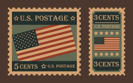 Vintage retro United States postage stamps.のイラスト素材