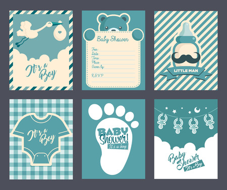 Boy blue baby shower invitation greeting cardsのイラスト素材