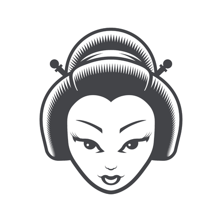 Geisha Japanese Girl Head Iconのイラスト素材