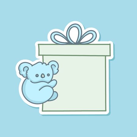 Cute baby koala bear hanging on birthday gift boxのイラスト素材