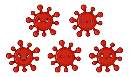 Set of corona virus emoticons cartoons isolated on white backgroundのイラスト素材