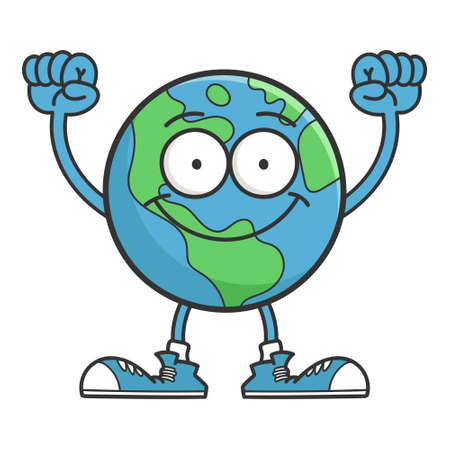 smiling happy planet earth cartoon character isolated on whiteのイラスト素材