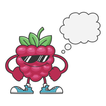 Raspberry with sunglasses cartoon character isolated on white