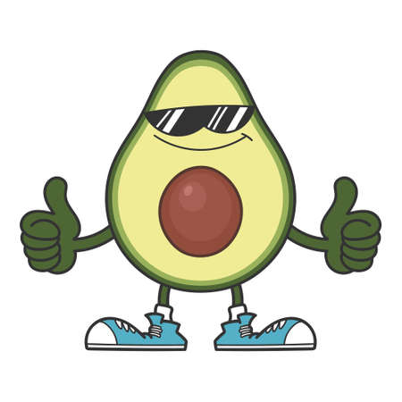 Avocado fruit cartoon with sunglasses character isolated on whiteのイラスト素材