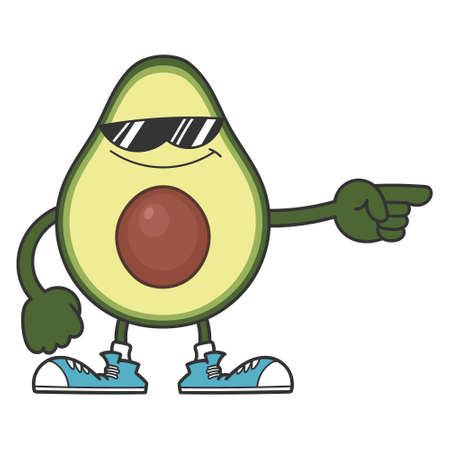 Avocado fruit cartoon with sunglasses character isolated on whiteのイラスト素材