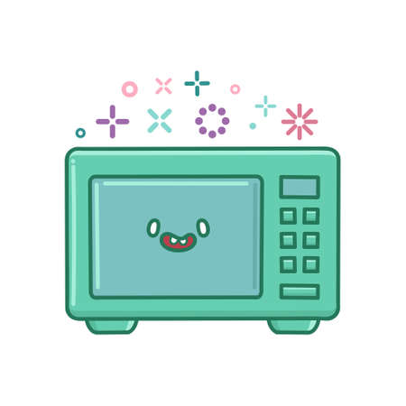 kawaii microwave kitchen appliance icon cartoon illustration isolated on white backgroundのイラスト素材