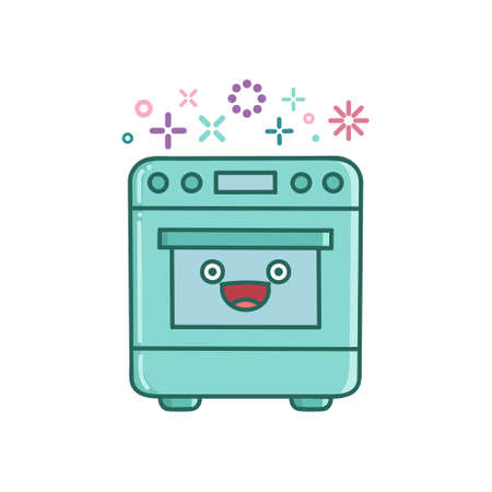 kawaii cooking kitchen oven icon cartoon illustration isolated on white backgroundのイラスト素材
