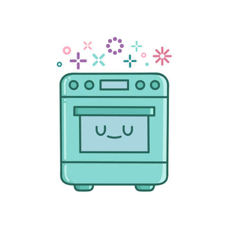 kawaii cooking kitchen oven icon cartoon illustration isolated on white backgroundのイラスト素材