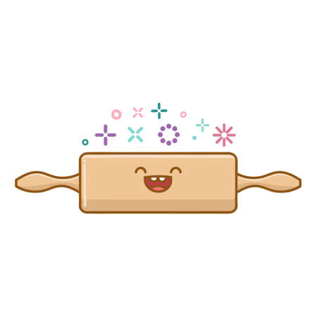 kawaii baking dough roller icon cartoon illustration isolated on white backgroundのイラスト素材