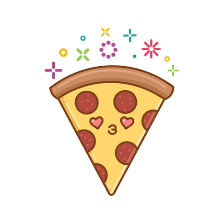 kawaii pizza slice icon cartoon illustration isolated on white backgroundのイラスト素材